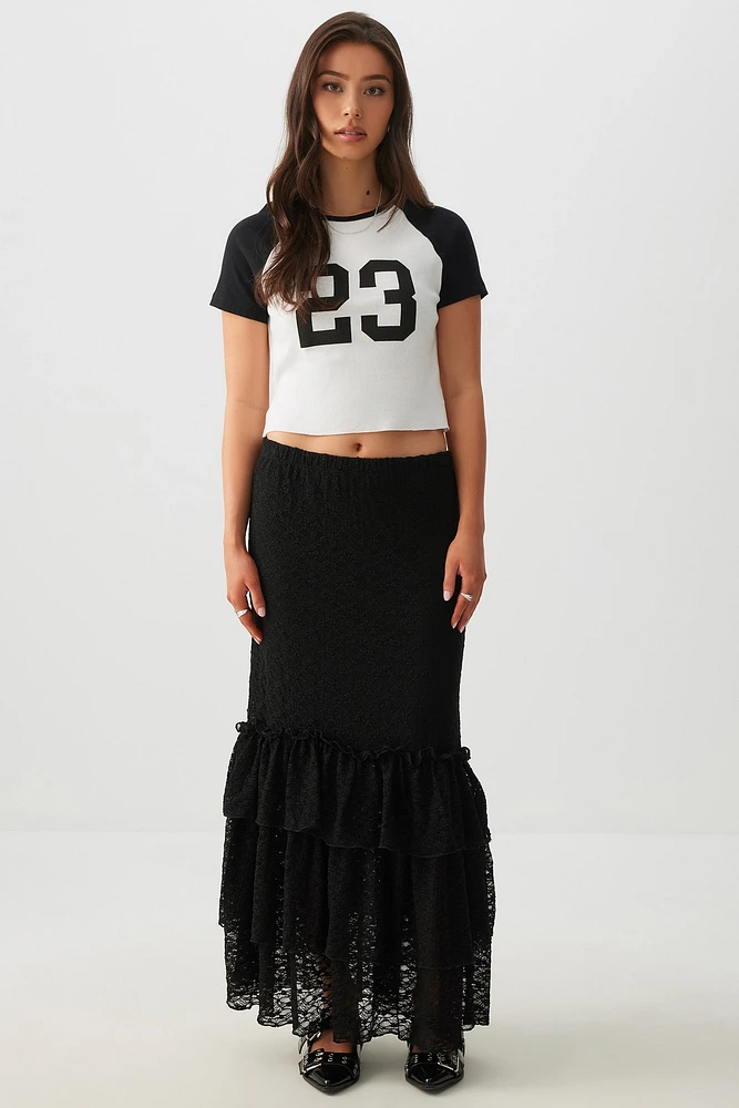 Ardene Lace Tiered Midi Skirt in | Size | Nylon/Spandex