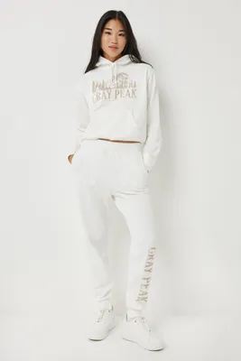 Ardene Destination Baggy Sweatpants in White | Size | Polyester/Cotton | Fleece-Lined