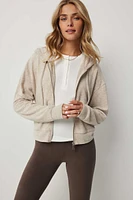 Ardene Brushed Knit Short Zip-Up Hoodie in Beige | Size | Polyester/Rayon/Elastane