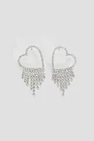 Ardene Rhinestone Heart Strand Earrings in Silver | Stainless Steel