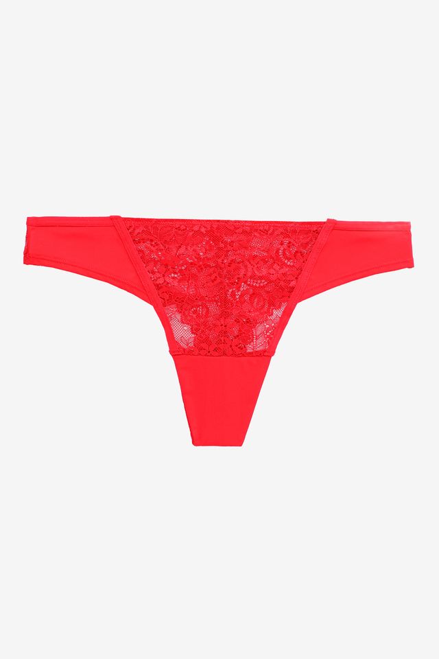 Cotton and Lace Band Thong Panty