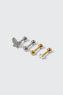 Ardene 4-Pack Cartilage Barbell Piercings in Gold