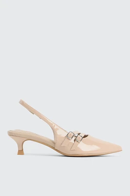 Ardene Patent Double Buckle Slingback Pumps in Beige | Size | Faux Leather | Eco-Conscious