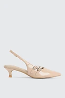 Ardene Patent Double Buckle Slingback Pumps in Beige | Size | Faux Leather | Eco-Conscious