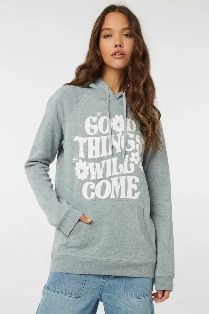 Ardene Graphic Hoodie in Light Grey, Size, Polyester/Cotton, Fleece-Lined