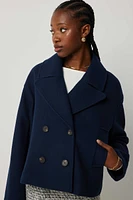 Ardene Brushed Felt Peacoat in Dark Blue | Size | Polyester