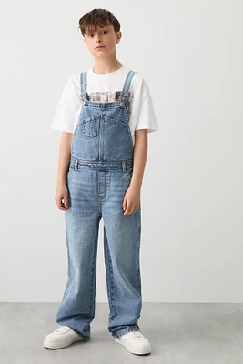 Ardene Kids Denim Overalls in Medium Blue | Size | 100% Cotton