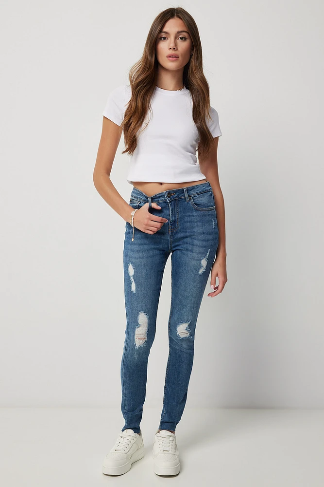 Ardene Mid Rise Skinny Jeans in Dark Blue | Size | Polyester/Spandex/Cotton