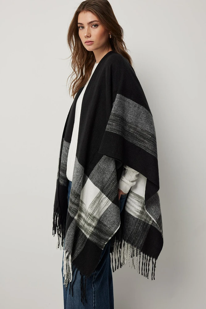 Ardene Large Check Shawl in Black | Polyester