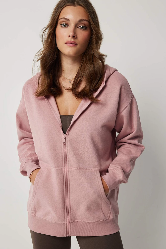 Ardene Oversized Zip-Up Hoodie in Medium Pink | Size | Polyester/Cotton | Fleece-Lined