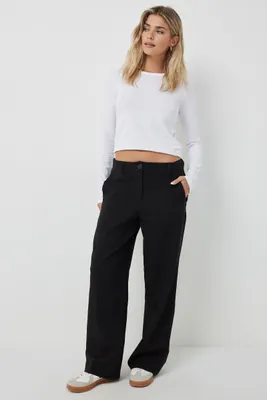 Ardene Low Rise Wide Leg Tailored Pants in Black | Size | Polyester/Elastane/Viscose