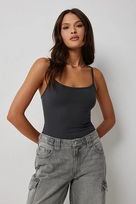 Ardene Basic Super Soft Spaghetti Strap Tank in Dark Grey | Size | Polyester/Elastane | Eco-Conscious