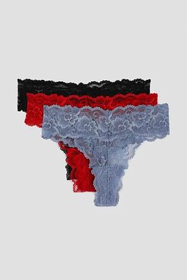 Ardene 3-Pack Lace Thongs | Size | Nylon/Elastane