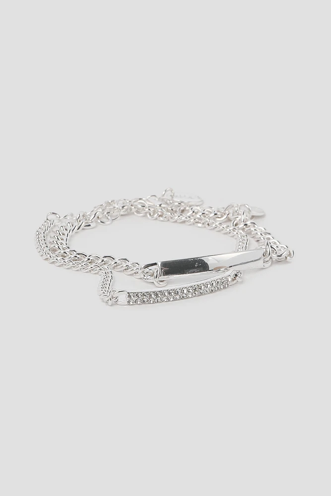 Ardene 2-Pack Bracelets with Bar Detail in Silver