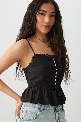Ardene Button Front Eyelet Tank Top in | Size | 100% Cotton