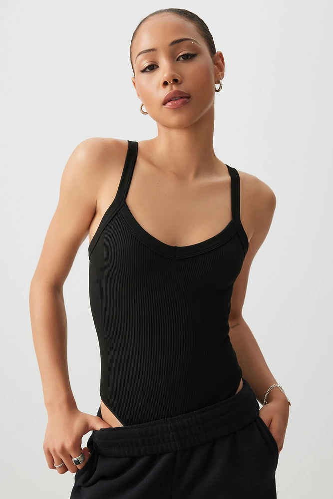 Ardene Seamless V-Neck Bodysuit in Ash Black | Size | Polyester/Nylon/Elastane | Eco-Conscious