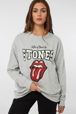 Ardene The Rolling Stones Sweatshirt in Light Grey | Size | Cotton/Viscose
