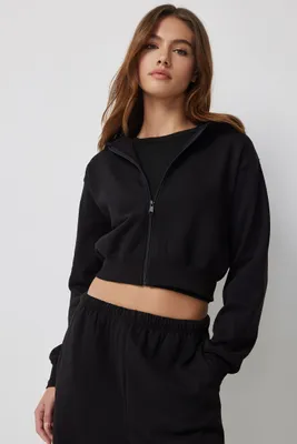 Ardene Crop Zip-Up Hoodie in | Size | Polyester/Cotton | Fleece-Lined | Eco-Conscious