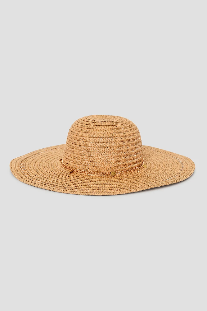 Ardene Coin Charm Straw Hat in Beige