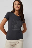 Ardene Fitted Graphic T-Shirt in Dark Grey | Size | Rayon/Spandex