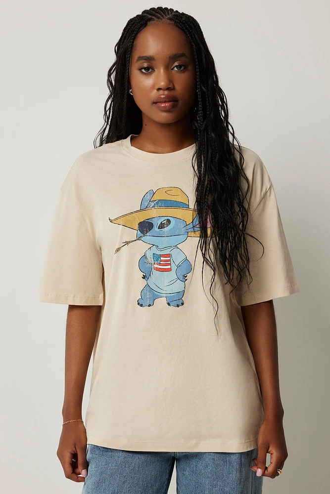 Ardene Oversized Cowboy Stitch T-Shirt in Beige | Size | 100% Cotton