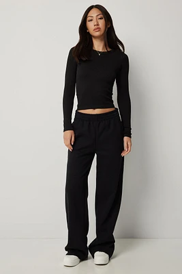 Ardene Straight Leg Sweatpants in Dark | Size | Polyester/Cotton | Fleece-Lined | Eco-Conscious