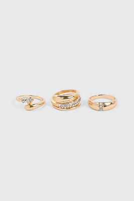 Ardene 3-Pack Pave Rings in Gold | Size