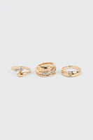Ardene 3-Pack Pave Rings in Gold | Size