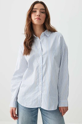 Ardene Striped Oversized Shirt in Medium Blue | Size | 100% Cotton