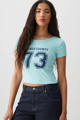 Ardene Fitted Graphic T-Shirt in Light | Size | Polyester/Elastane | Eco-Conscious