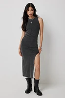 Ardene Acid Wash Midi Dress with U Slit in Black | Size | Cotton/Elastane