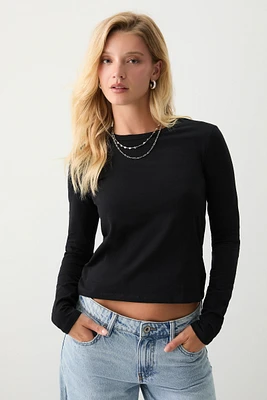 Ardene Basic Short Long Sleeve T-Shirt in | Size | Cotton/Elastane/Viscose | Eco-Conscious
