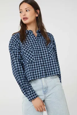 Ardene Plaid Flannel Boxy Shirt in | Size | 100% Cotton