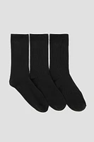 Ardene 3-Pack Ribbed Crew Socks in Black | Polyester/Spandex