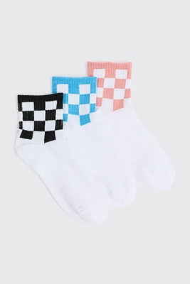 Ardene 3-Pack Checkered Demi Crew Socks | Polyester/Spandex