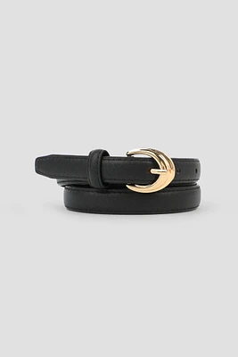 Ardene Gold Buckle Thin Belt in Black | Size | Faux Leather