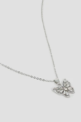 Ardene Embellished Butterfly Chain Necklace in Silver