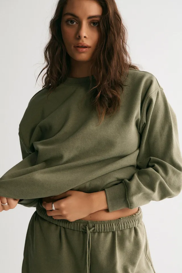 Ardene Solid Crew Neck Sweatshirt in Light Grey, Size, Polyester/Cotton, Fleece-Lined, Eco-Conscious