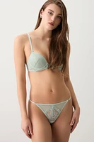 Ardene Mesh & Lace Thong Panty in Light Green | Size | Nylon/Elastane