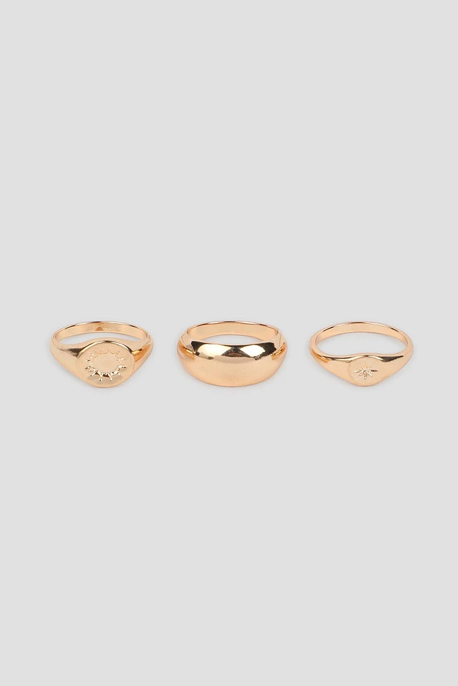 Ardene 3-Pack Sun Engraved Rings in Gold | Size