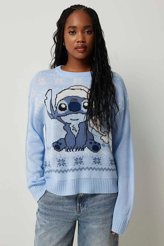 Ardene Stitch Ugly Christmas Sweater in Light Blue | Size | 100% Acrylic