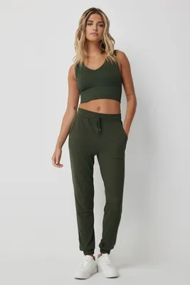 Ardene Basic Super Soft Jersey Sweatpants in Khaki | Size | Polyester/Elastane | Eco-Conscious
