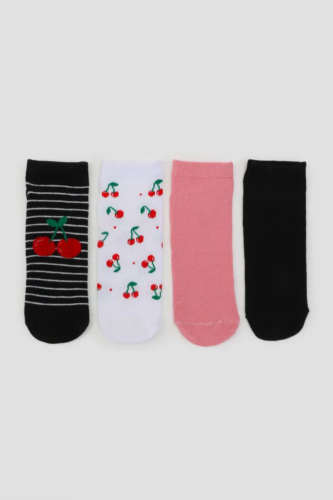 Ardene 4-Pack Cherry Ankle Socks | Polyester/Spandex
