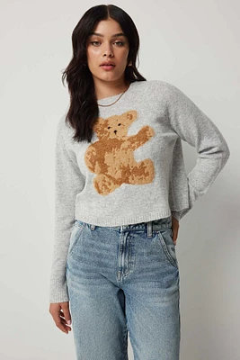 Ardene Teddy Bear Raglan Sweater in Light Grey | Size