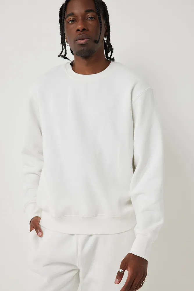 Ardene Man Solid Crew Neck Sweatshirt For Men in White | Size | Polyester/Cotton | Fleece-Lined