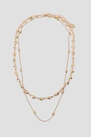 Ardene Two-Row Metal Bead & Heart Necklace in Gold