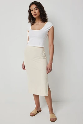Ardene Super Soft Rib Midi Skirt in Beige | Size | Rayon/Spandex