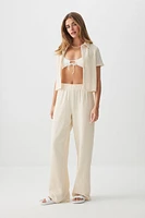 Ardene Crinkle Pull On Pants in Beige | Size | Polyester/Spandex