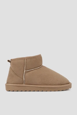 Ardene Mini Faux Sheepskin Boots in Beige | Size | Faux Suede | Eco-Conscious | Microfiber