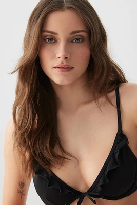 Ardene Bikini Top with Frills & Bow in | Size | Polyester/Nylon/Spandex | Microfiber